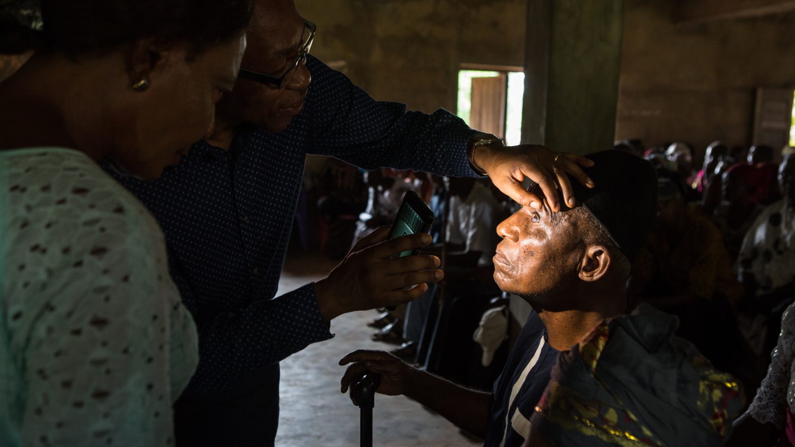 Man gets his eyes checked for onchocerciasis